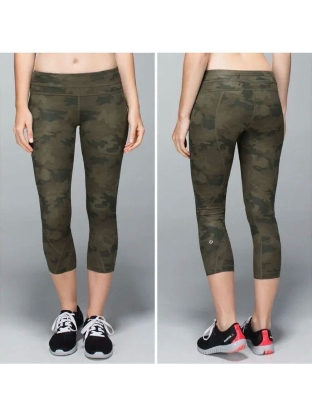 Lululemon Run Inspire Camo Olive Green Cropped Leggings size 4